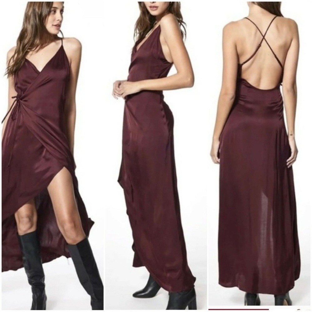 NEW Young Fabulous & Broke Givanni Burgundy Wrap Cami Maxi Midi Bridesmaid Dress
